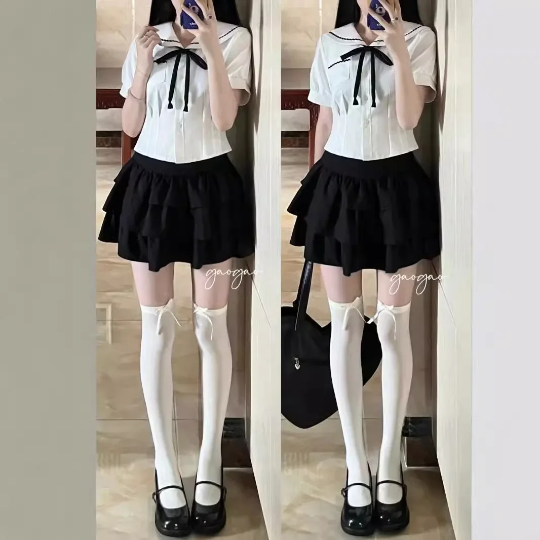 Japanese and Korean Cute Jk Uniform College Style Short-sleeved Waist Suit Cake Skirt Sailor Suit Japanese Fashion School Girl