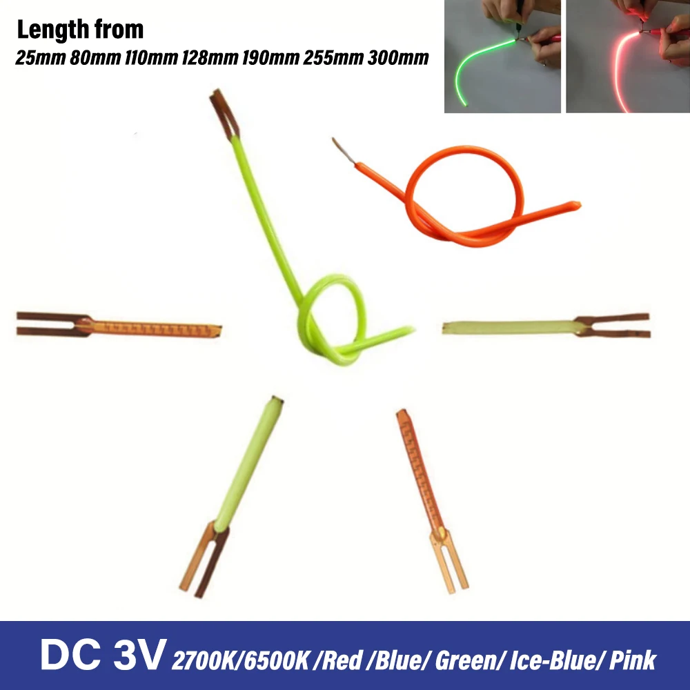 Free Cut LED Filament Flexible DC3V 25mm 80mm 110mm 128mm 190mm 255mm 300mm Edison Bulb DIY Lamp Parts LED Diode Decoration Blue