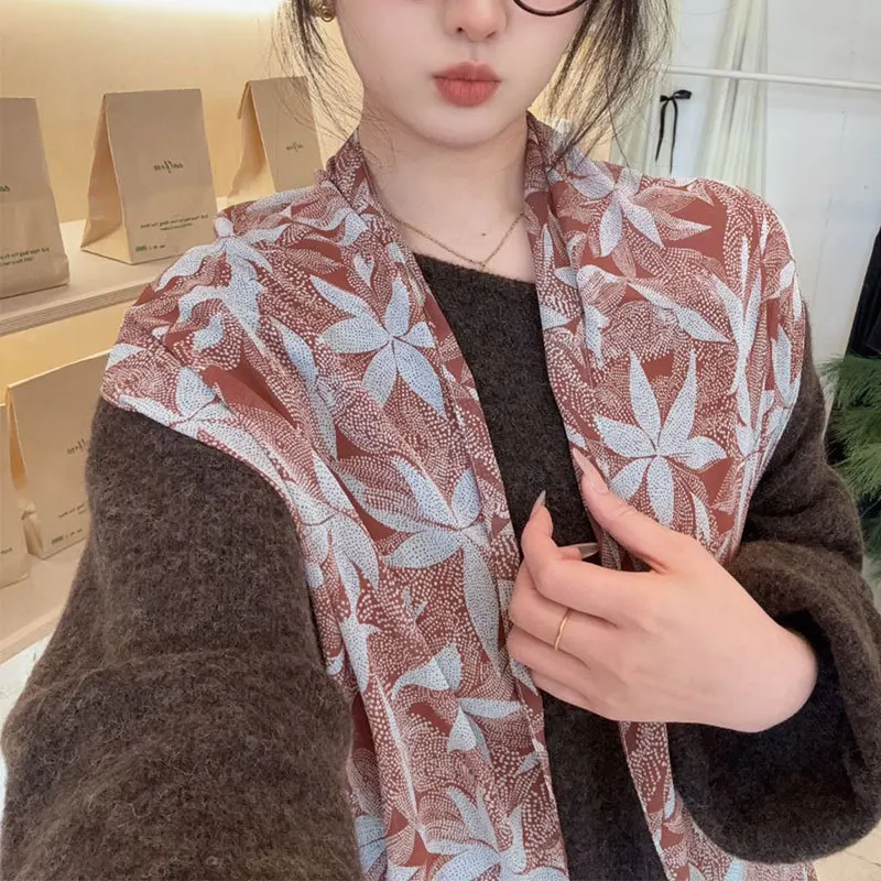 

Brown Polka Dot Silk Scarf for Women Printed Luxury Versatile Accessory Neck Tie Small Scarf Neck Protector