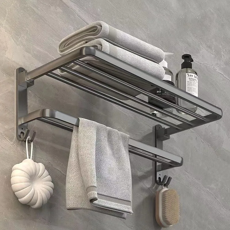 40/50/60CM Folding Holder With Hook Towel Holder Wall Mount Bathroom Shelf Multifunctional Aluminum Towel Rack