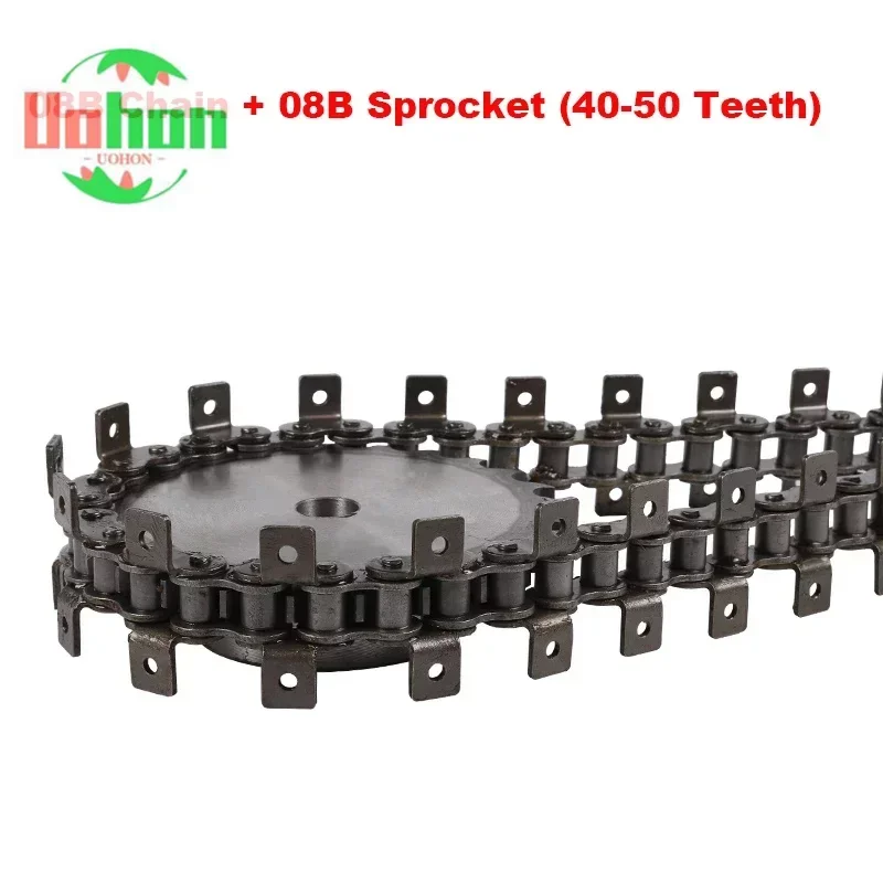 1PCS 40 Teeth 08B-1 Transmission Conveyor Chain With Double Side Single Hole Attachment + 08B Sprocket Gear Wheel