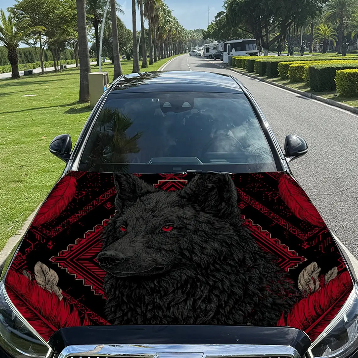 

Evil Red-Eyed Wolf Pattern car hood stickers, waterproof self-adhesive, scratch resistant, easy to stick, durable car PVC sticke