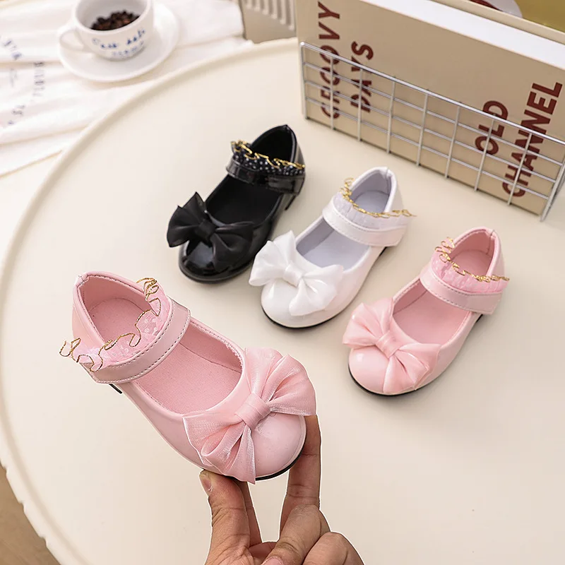 

Kids Summer Korean Ribbon Bow Princess Sandals Girls Versatile Lace Single Shoes Children Fashion Solid Color Casual Shoes