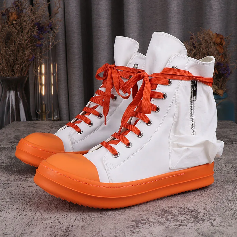 

R0 Men's Canvas Sneaker Pink Side Orange and White Boots Canvas Women Owens Boots Men Casual Shoes Women Casual Shoes