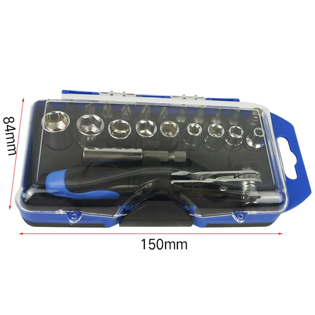 Socket Driver Kit Mini Ratchet Bits Set Cross Screwdriver Bits Magnetic Bit Holder Offset Ratchet Driver Rubber Batch Handle