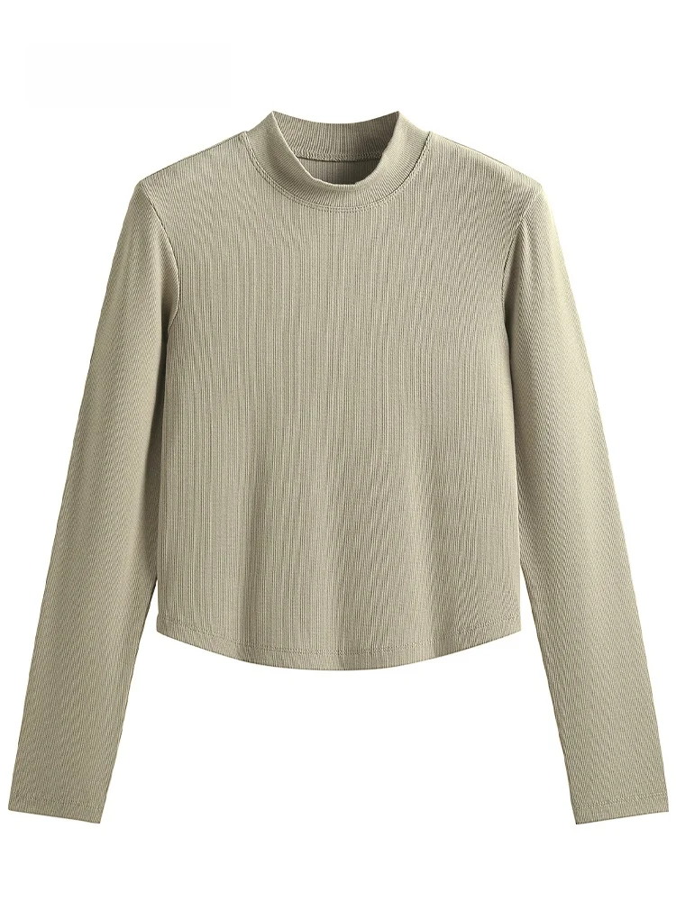 

JZZDEMM Women's Cotton Ribbed Basic Crew Ne T-irt Pure Color Inner Wear Trendy Comfortable Fit Long Sve round Ne