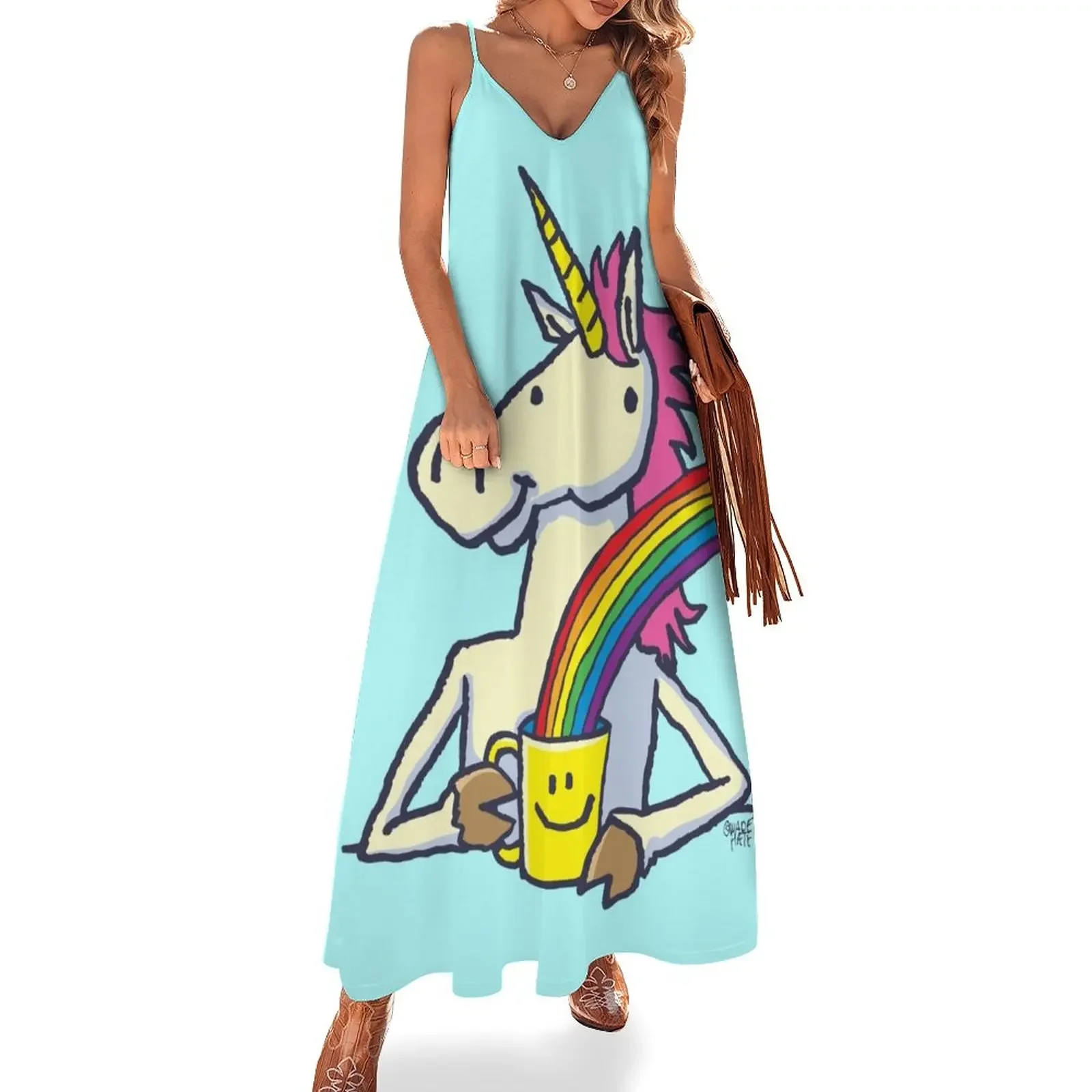 

Unicorn Rainbow Coffee Sleeveless Dress summer women's suit Evening gown