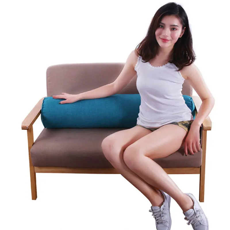 Cotton Linen Cylindrical Pillow Case Home Decor Sofa Lumbar Support Long Pillowcase Neck Bolster Roll Headrest Cove No Fill