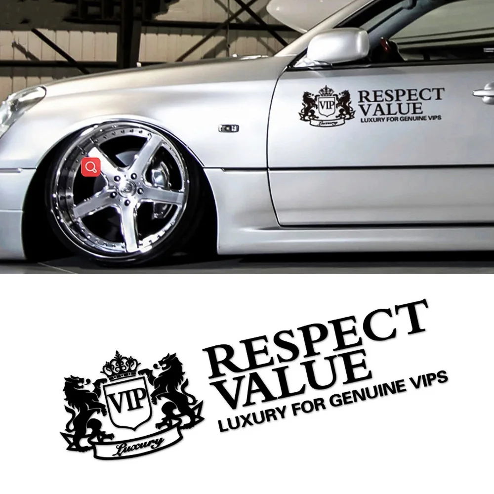 2Pcs JDM RESPECT VIP VALUE Luxury Genuine Vips Car Body Sides Sports Sticker Universal Modified Racing Decals For All Auto SUV