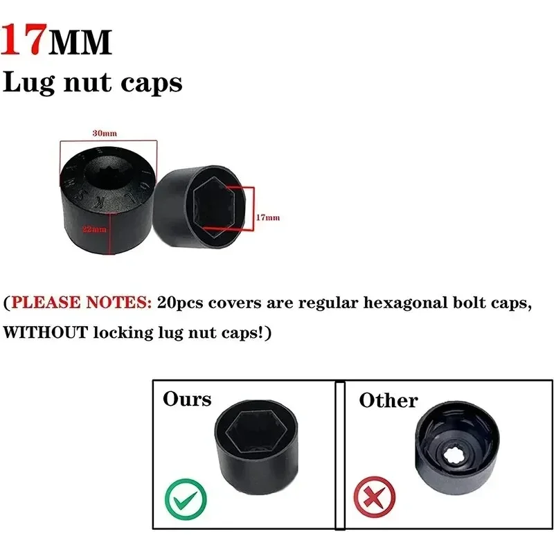 20pcs Universal Fit 17mm Lug Nut Covers with Removal Tool Durable ABS Wheel Bolt Caps Compatible with Volkswagen Jetta Car Amagi