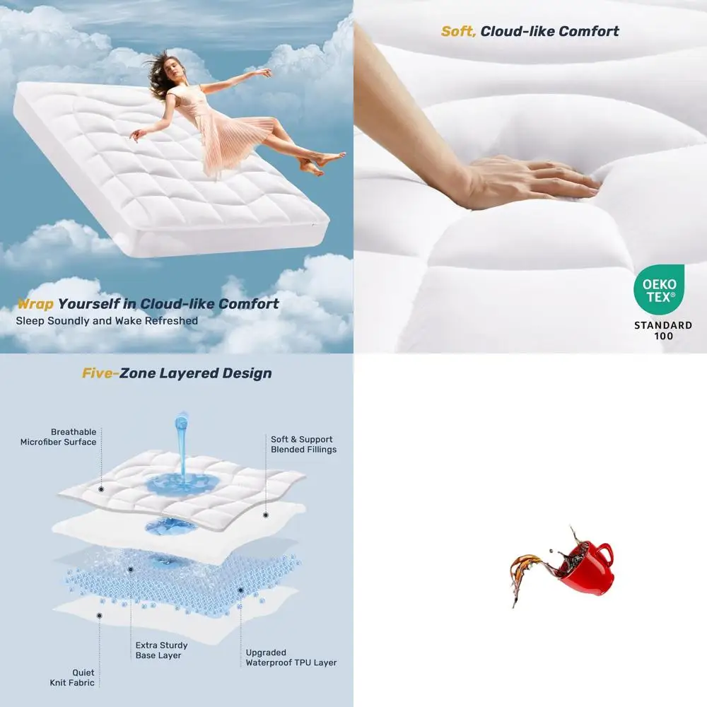 

Waterproof Quilted Mattress Pad for California King, 5-Layer Washable Protector Cover with Deep Pocket, 72x84