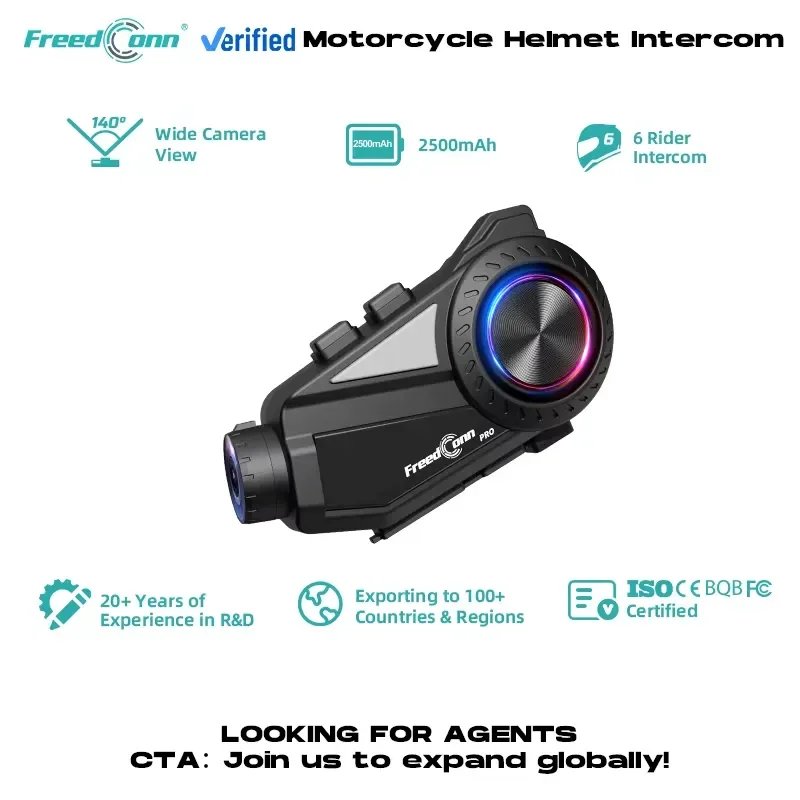 2026 Hot Sale FreedConn R3 Pro V2 Motorcycle Ride Recorder and Bluetooth System with 2K Video & WiFi Connection