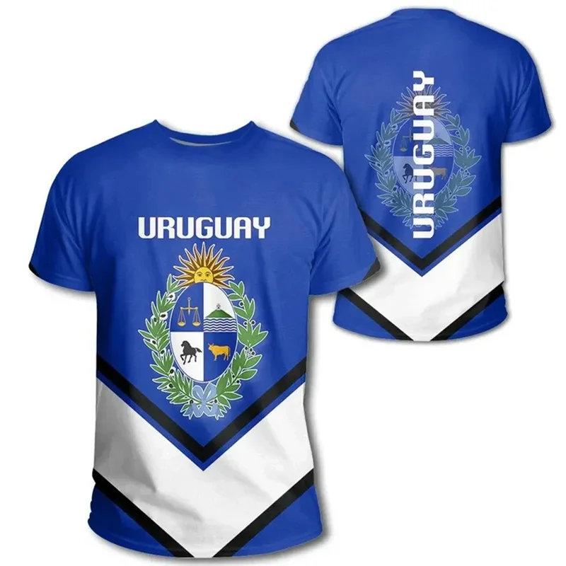 The RepublicOf Uruguay Flag Map 3D Print T Shirt Uruguay Coat Of Arms Graphic T-shirts Vintage Short Sleeves Mens Clothing Tops
