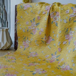 Yellow Small Flower Yarn Dyed Jacquard Fabric Classic Women's Spring Autumn Dress Bag DIY Sewing Fabric 45cmx144cm