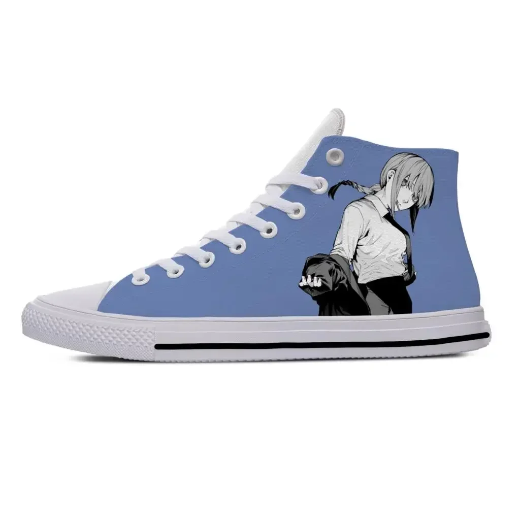 Homens e Mulheres Japonês Anime Manga Cartoon Quadrinhos Chainsaw Sneakers, Sapatos de Pano Casual, Top Alto, Leve, Respirável, Impressão 3D