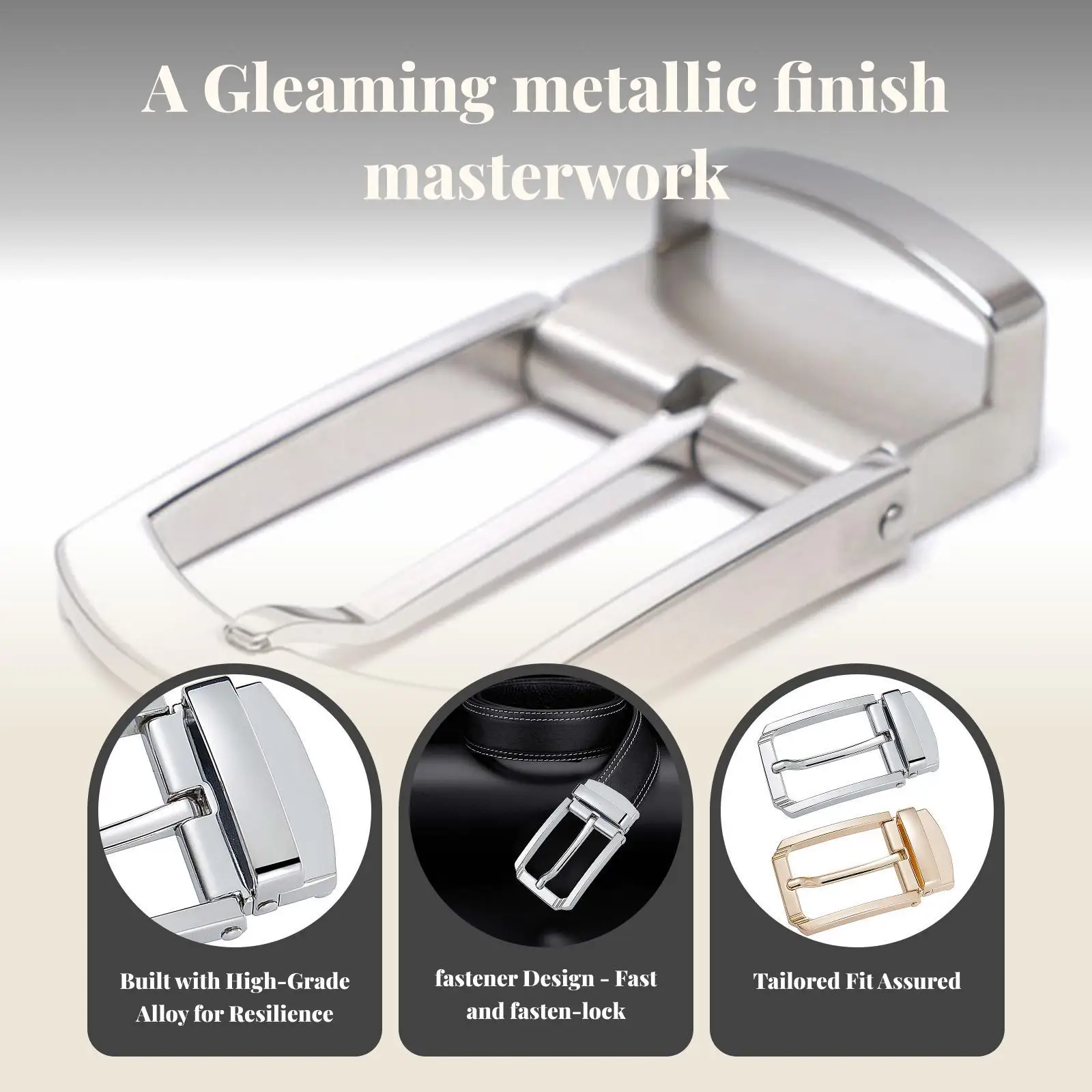 3xMetal حزام مشبك بديل لحزام جلدي أزياء رجالي دبوس حزام مشبك فضي