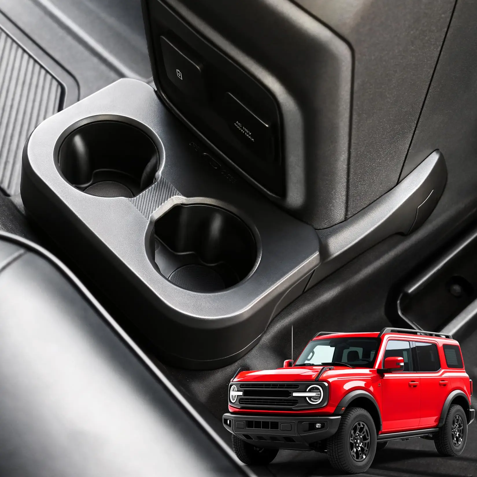 

Rear Cup Holder for Ford Bronco 2021-2024 Upgrade Removable Floor Console Storage 2/4 Door Drink Holder Back Seat Storage Tray