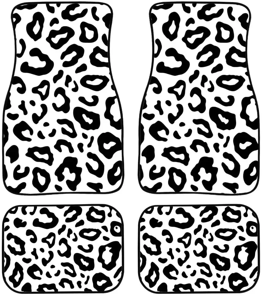 UNICEU Stylish Leopard Print Carpet Floor Mats Set for Car Rubber Lined All Weather Heavy-Duty Protection for Universal Vehicles