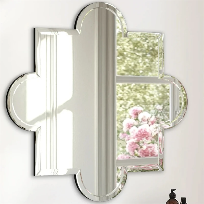 Modern Decorative Mirror 70 80cm Frameless Wall Hanging Beveled Edge Vanity  Accent  Bathroom Living Room