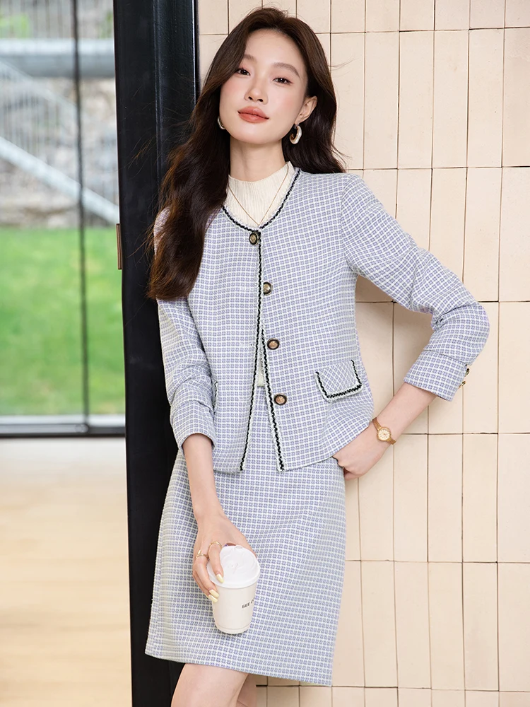 

Женский клетчатый пиджак 2025: Новинка весна-осень, элегантный деловой стиль, высококачественный, для работы, с длинным рукавом, на пуговицах