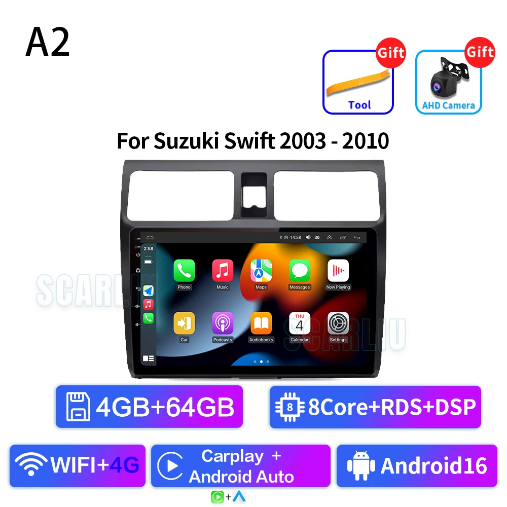 2din Android 16 Autoradio voor Suzuki Swift 2003-2006 2007 2008 2009 2010 Multimedia Speler Carplay Stereo GPS DVD Head Unit