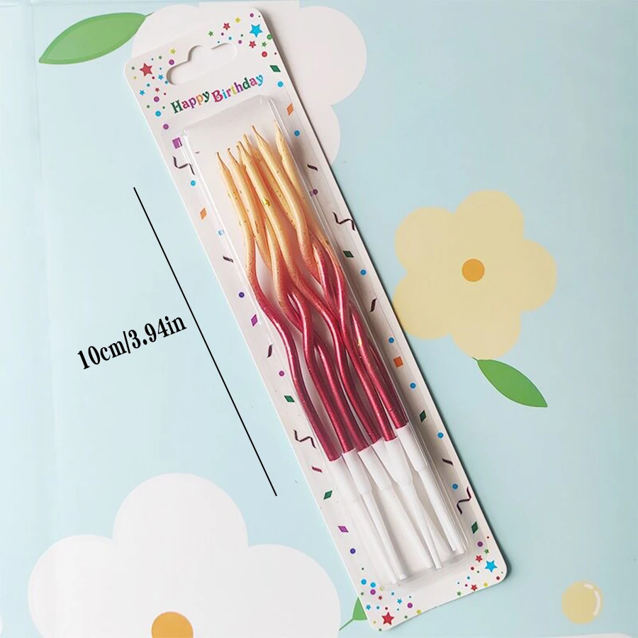 6Pcs Creative Double Color Curve Candle Cake Decoration Colorful Threaded Candle White Wishing Arc Candle Birthday Decoration