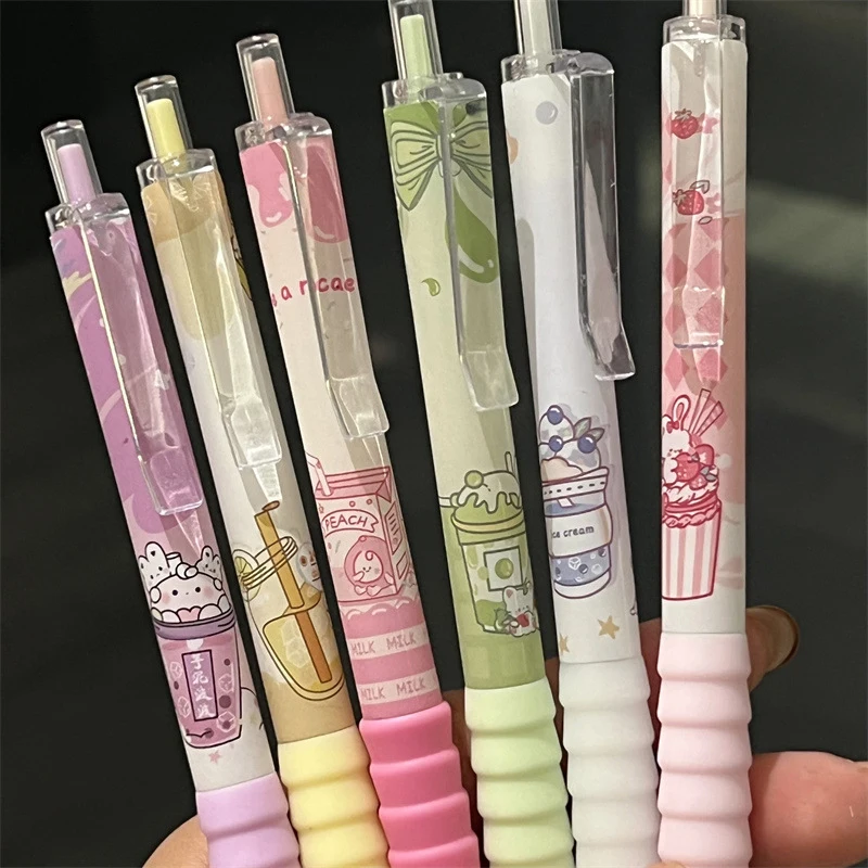 Stylo gel de dessin animé Kawaii, 6 pièces, 0 Stylo lisse d'écriture à encre noire à séchage rapide, fournitures de bureau pour étudiants, cadeau de papeterie, 5mm