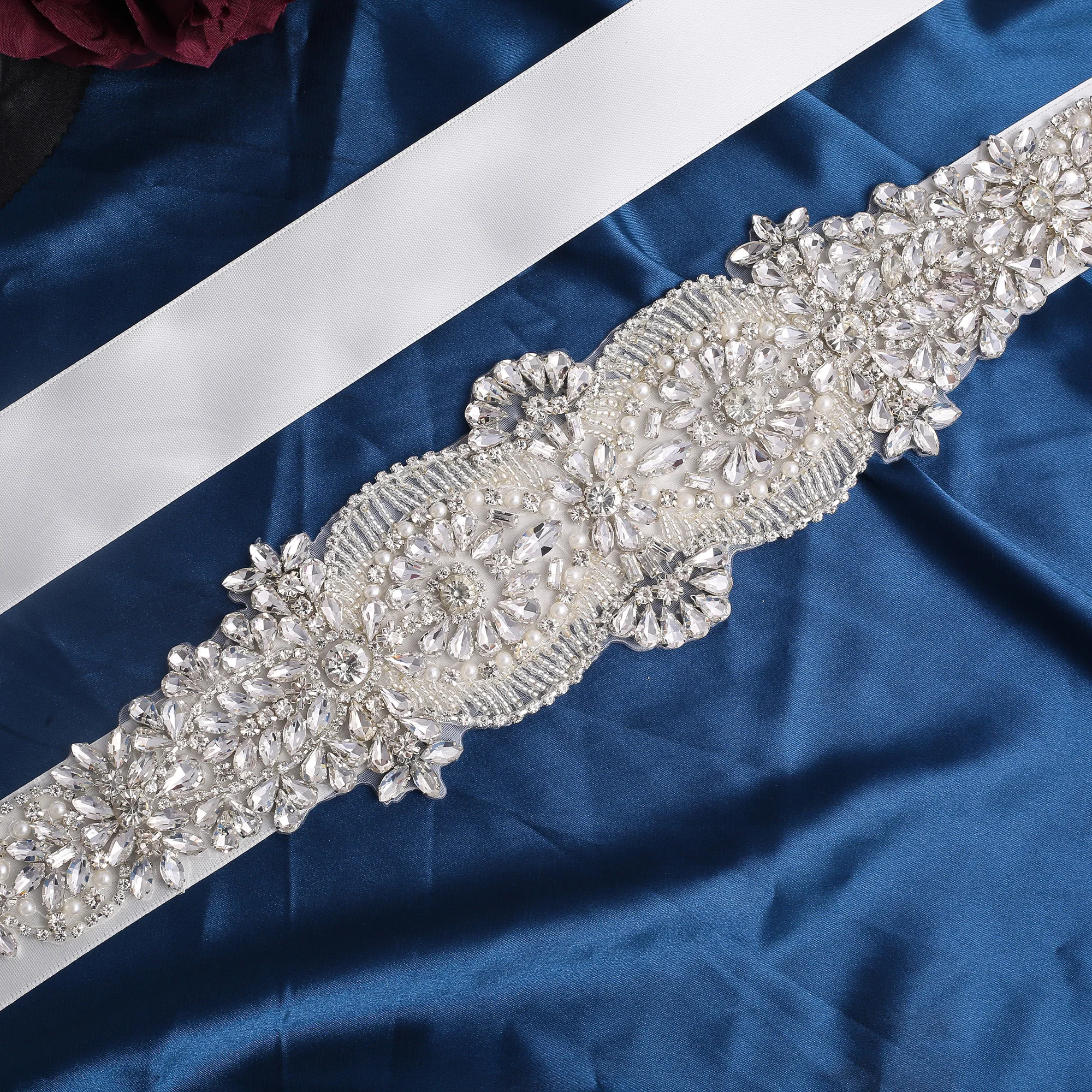 Nzuk cinto de cristal de prata strass cinto de casamento artesanal diamante cinto de noiva para acessórios de vestido de casamento