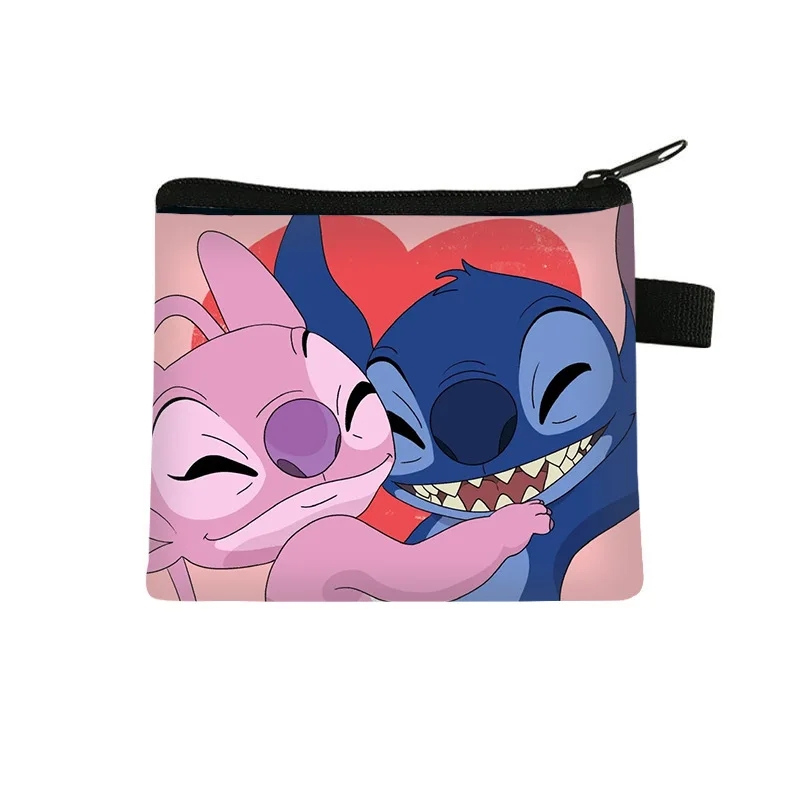 Disney lilo & stitch bolsas de moedas dos desenhos animados criatividade mini carteira feminina saco de armazenamento titular do cartão de identificação crianças bolsas com zíper