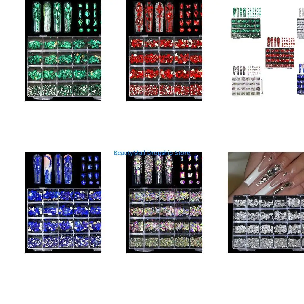 40JD Art Rhinestones MultiShape Glass Crystal AB Stones Jewels Flatback Rhinestones with Wax Pen