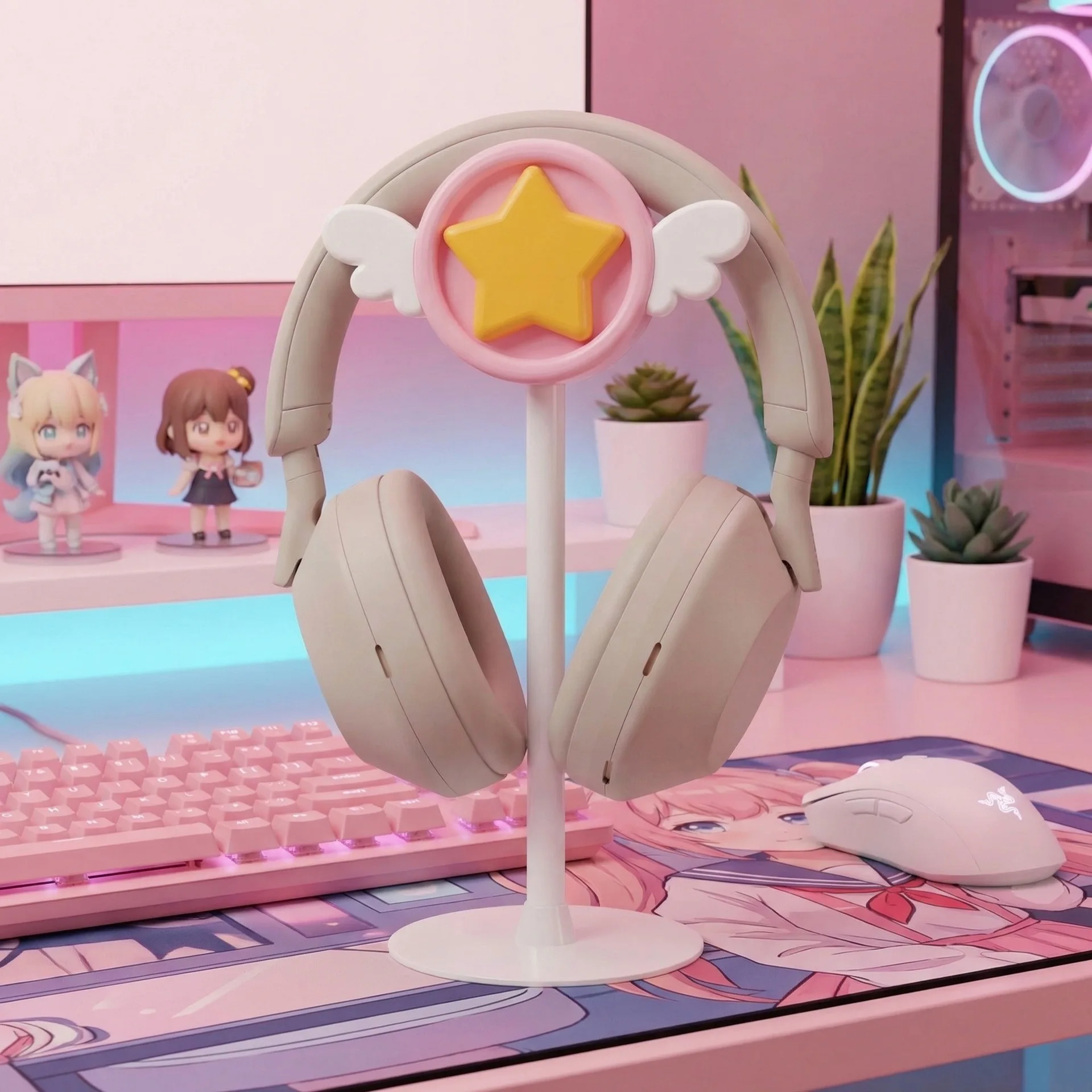 Universal Headphone Stand Cute Star Angel Wings Headset Holder Kawaii Desktop Gaming Headset Display Rack Desk Decor Gift - view 4