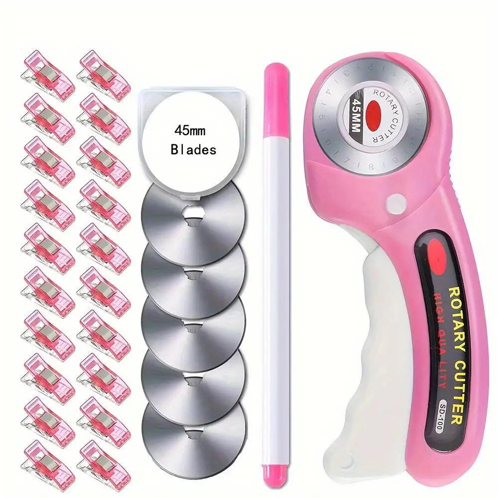 45Mm Rotary Cutter, With 5 Replacement Blades, Sewing Clip And Fabric Marker, For DIY Sewing, Fabric, Leather Quilting