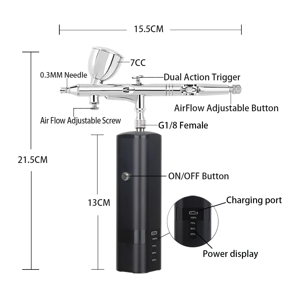 Imagem -03 - Aerógrafo de Bolso e Compressor Pulverizador de Névoa Poderoso Personalizado Marca Própria Spray Recarregável por Usb Ajustável Presentes para Mulheres