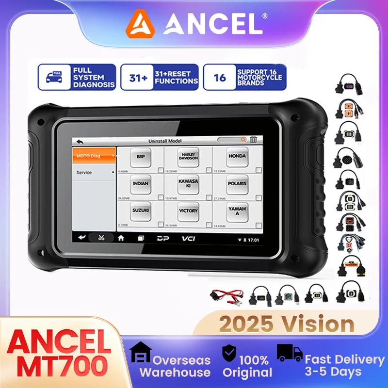 

ANCEL MT700 мотоциклетный сканер OBD2, все системы, подставка для масла, ABS, кровотечение 31, функция сброса, диагностический инструмент для BMW/индийского/холода