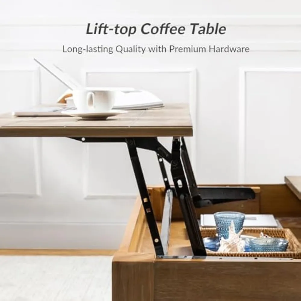 Wood Lift Top Coffee Table with Storage, Farmhouse Convertible Dining Table for Living Room,Large Rectangle Rustic Central Table