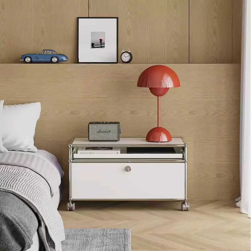 Modular combination cabinets Bauhaus stainless steel metal bedroom side table bedside storage