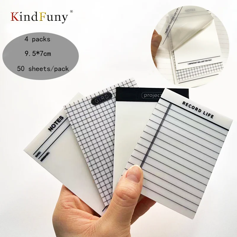 KindFuny-50 hojas transparentes impermeables, almohadillas adhesivas para notas, Bloc de notas para papelería escolar, suministros de oficina