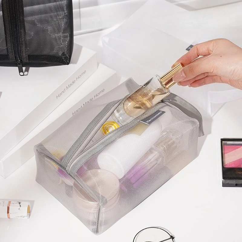 Large Capacity Key Bags Transparent Cosmetic Bag Square Mesh Storage Pouch Mini Zipper Coin Purse Mini Wash Bag Stationery Case