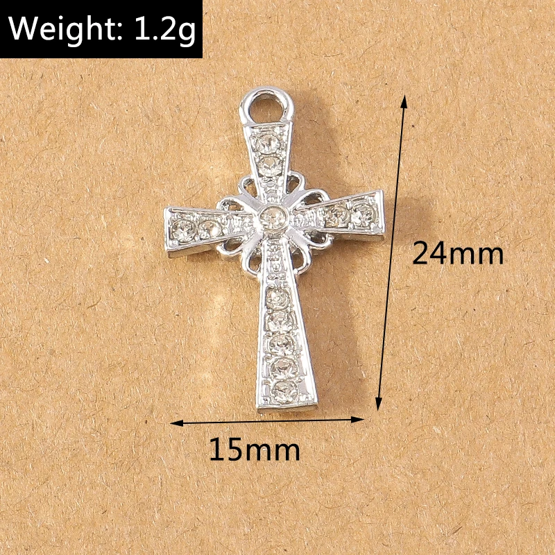 10pcs Luxury Crystal Rhinestone Cross Charms Pendant for Making Earrings Necklace DIY Religious Jewelry Accessories Supplies