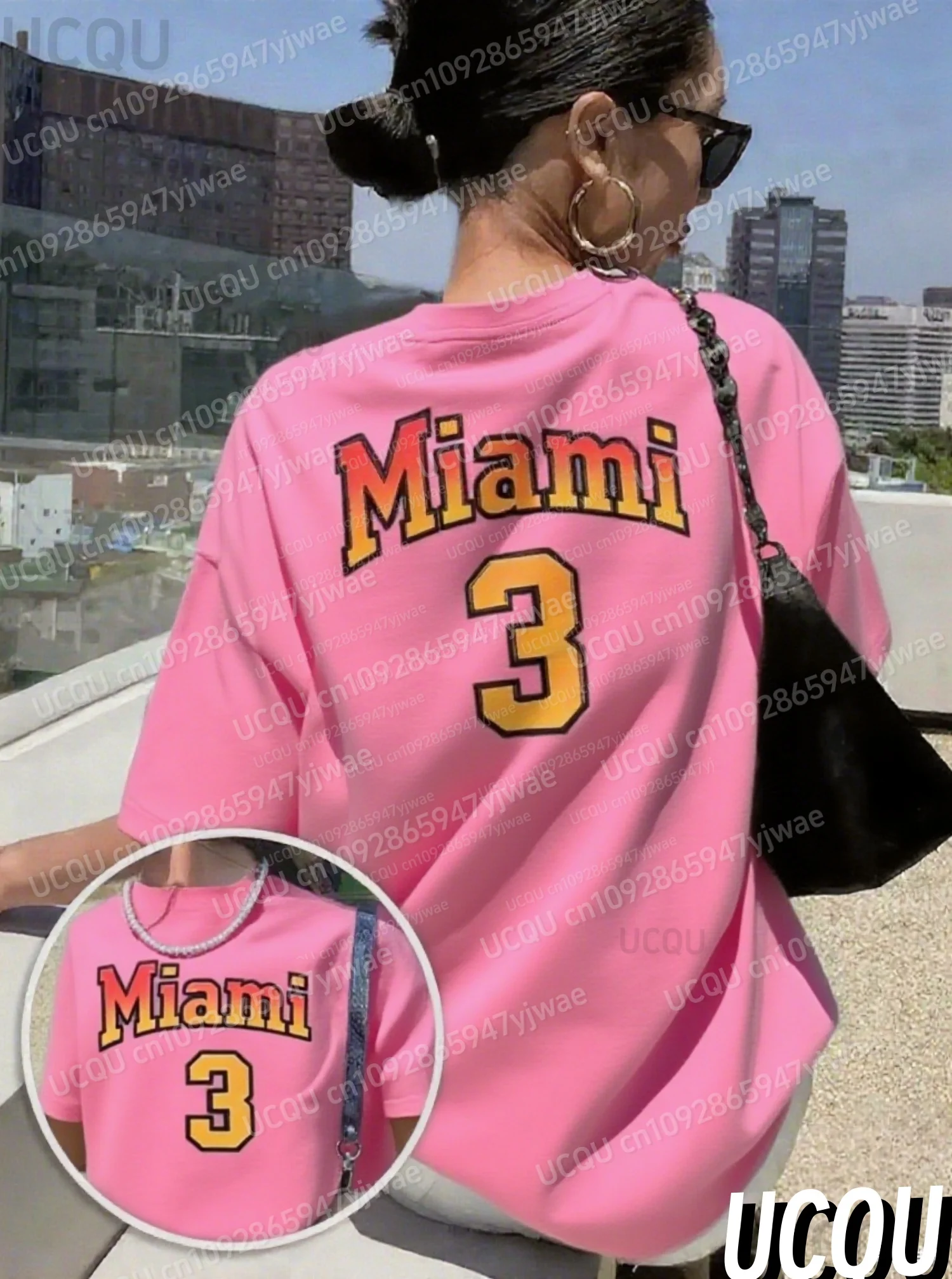 2025 المرأة عادية ميامي No.3 طباعة س الرقبة تي شيرتات قصيرة الاكمام الصيف المحملة البيسبول الفانيلة اليومية بلايز أنثى تيز الإناث Clothi #3