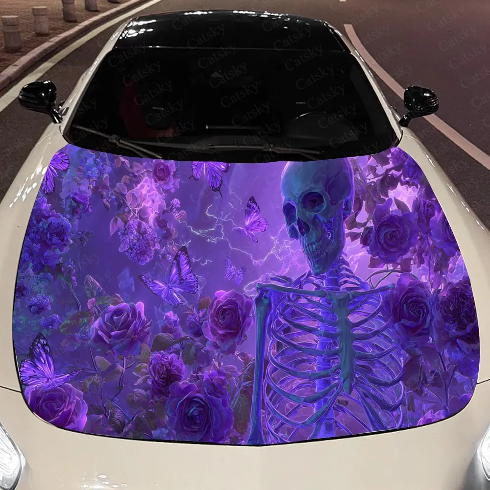 

Skull with Purple Roses Car Hood Wrap Color Vinyl Sticker Truck Graphic Bonnet Auto Accessories Decoration Protect Decal Gift