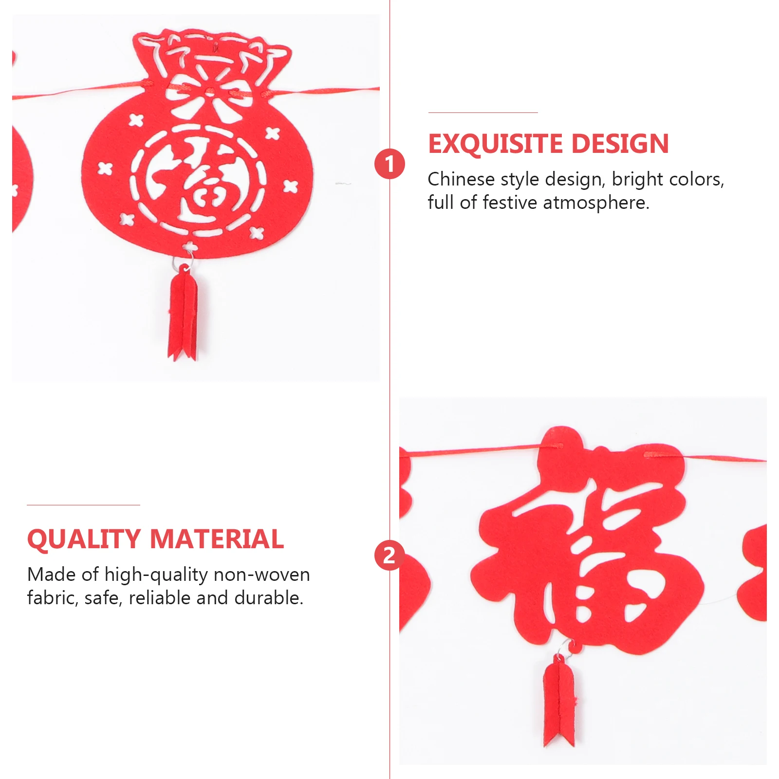 

3pcs Chinese New Year Hanging Banners Lucky Red Decorative Flags For Party Wedding Celebration Festival Decoration String Flags