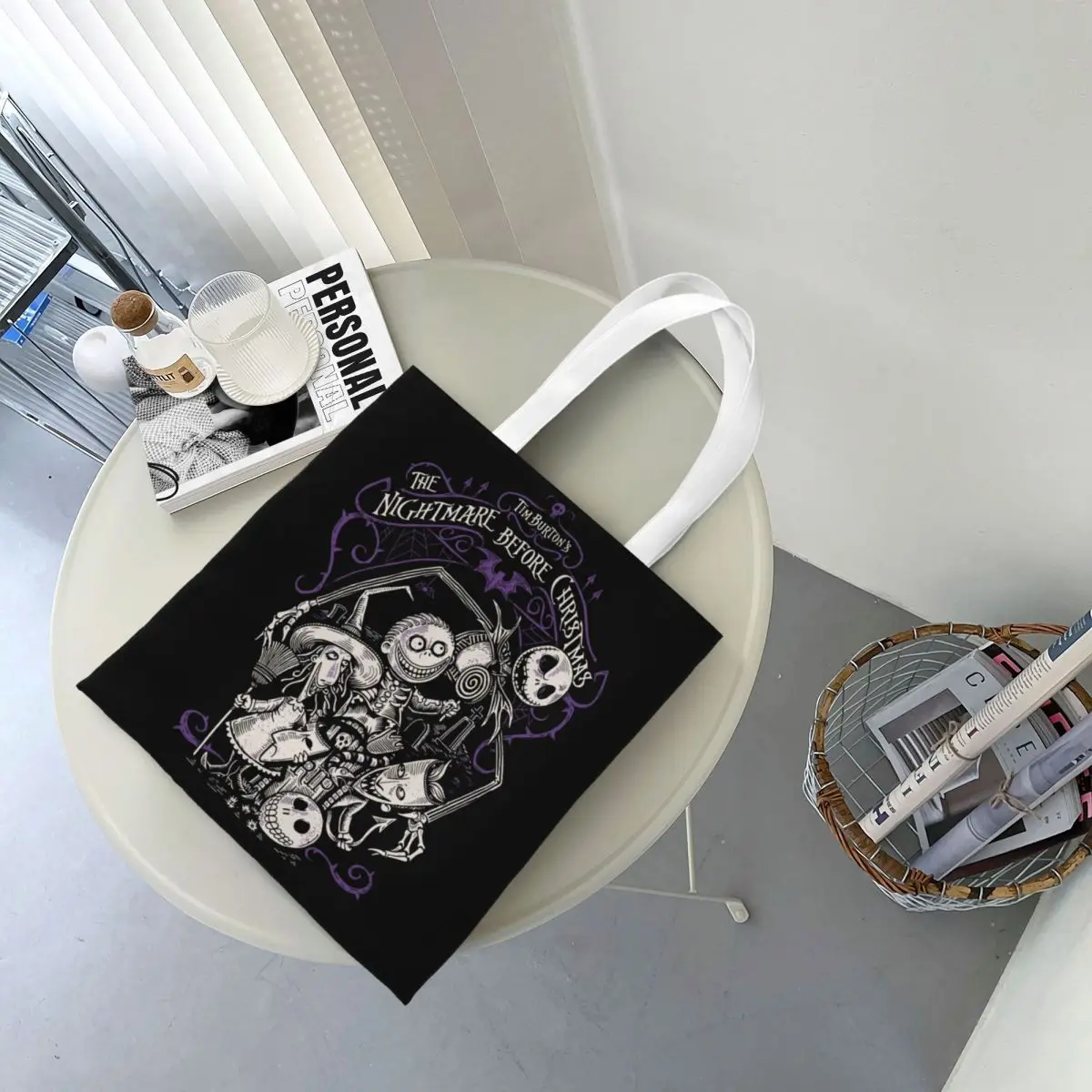 Custom The Nightmare Before Christmas Groceries Shopping Tote Bags Women Custom Tim Burton Canvas Shopper Shoulder Bag Handbag