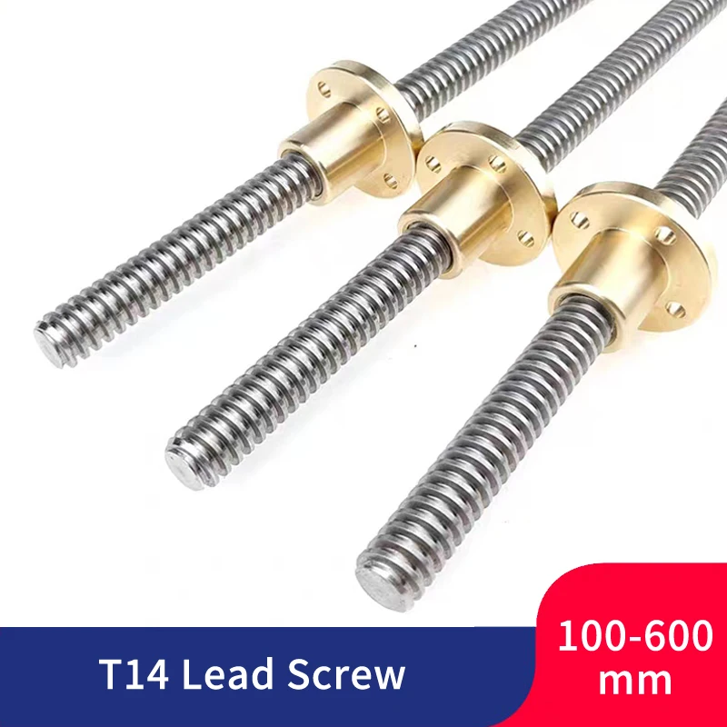 

1PC T14 trapezoidal rod lead screw thread 14mm lead 3mm/6mm with brass nut length 100MM-1200MM for 3D printer for CNC Parts