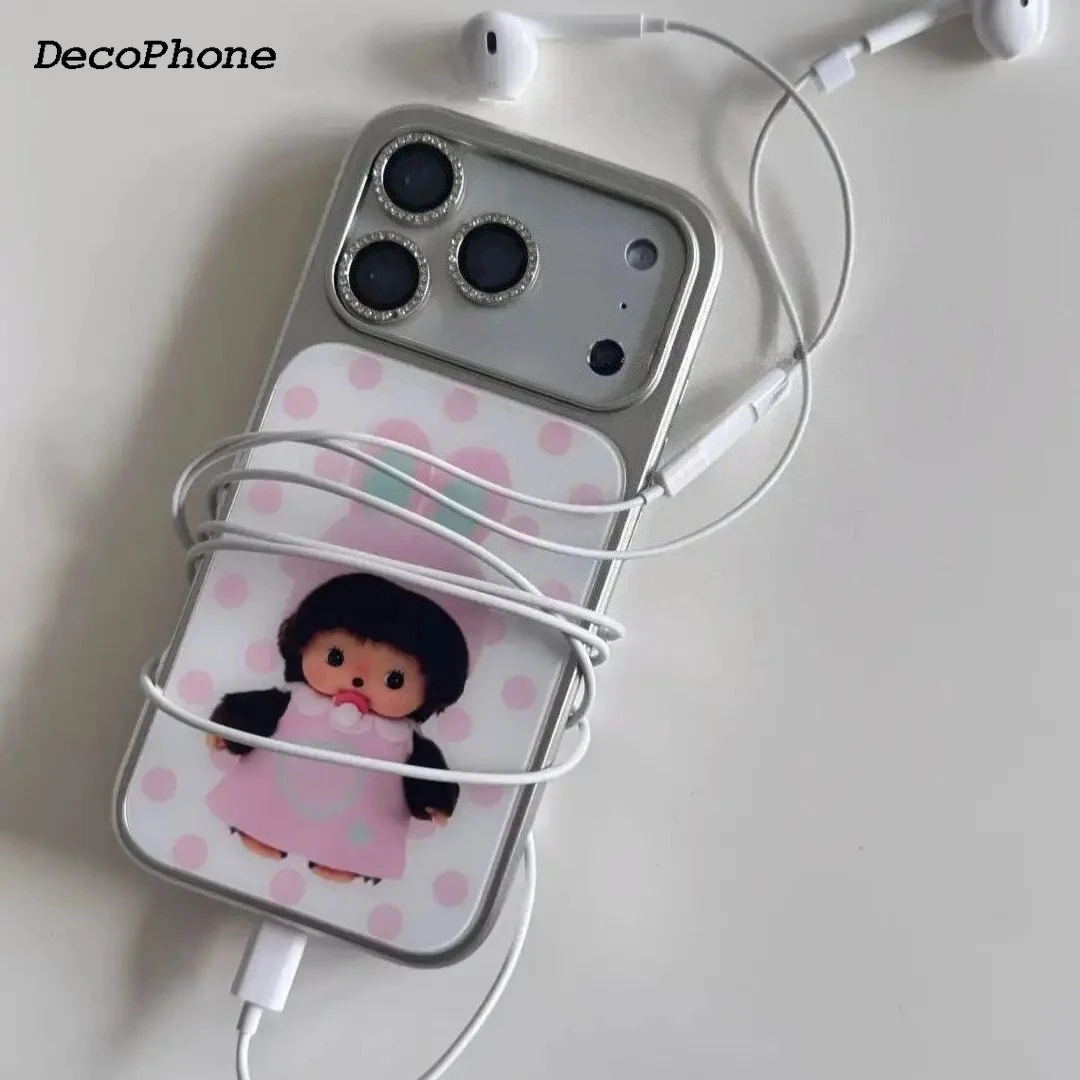 Rosa gepunktete niedliche Cartoon-Puppen-Mädchen-Herz-Geschenk-Kawaii-Handyhülle für iPhone 17 AIR 16 15 14 13 12 11 Pro Max Plus Y2K Cover