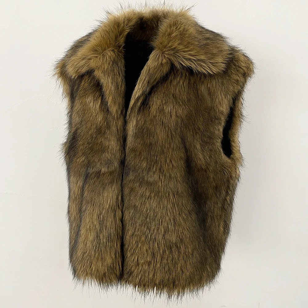 

Faux Fur Coat Women Female New Autumn Waistcoat Winter Fur Eco-friendly Sleeveless Warm Thick Raccoon Fur Jacket Artificial