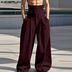 INCERUN 2025 American Style Trousers Fashion New Men Deconstruction High Waisted Pants Streetwear Solid Loose Wide Leg Pantalons