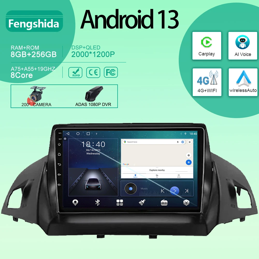 Car Auto Radio For Ford C-MAX Kuga 2 Escape 3 2012 - 2019 Android GPS Navigation Multimedia Stereo Player Head Unit No 2din DVD