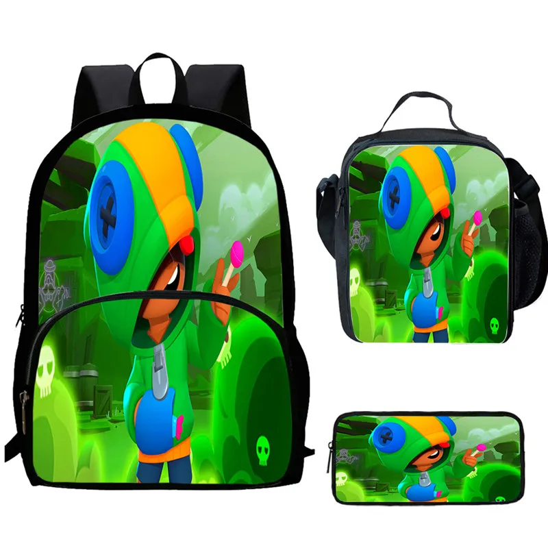 3 Pcs Set Anime B-STARS Prints School Backpack Lunch Bags Pencil Bag for Primary 1-4 ,Cartoon School Bags for Boys Girls,