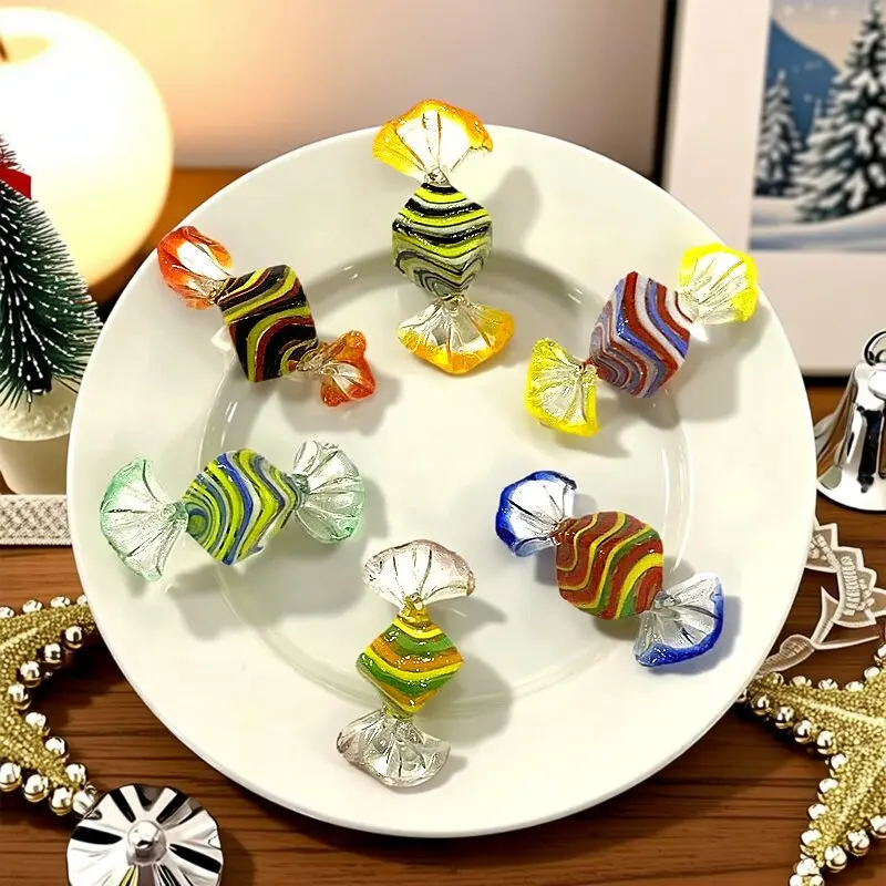 6pcs Vintage Murano Glass Sweets Candy Unique Home Tabletop Decor Ornaments Wedding Party Favor Holiday New Year Christmas Gifts